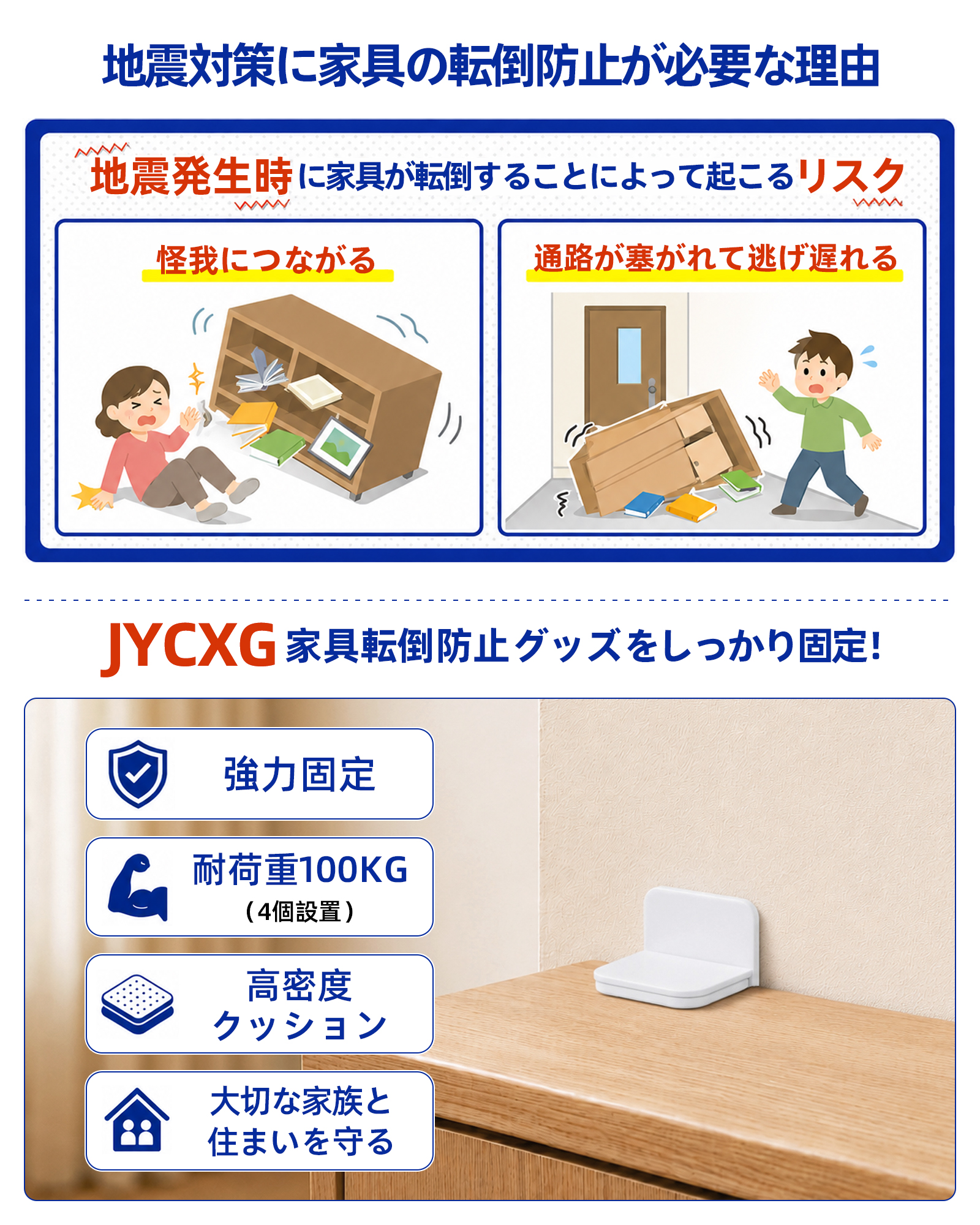 家具転倒防止 耐震ストッパー 10個セット 地震対策 転倒防止グッズ 家具固定 耐震グッズ 穴あけ不要 強力粘着 取り付け簡単 耐荷重100kg 本棚 食器棚 冷蔵庫対応 画像2